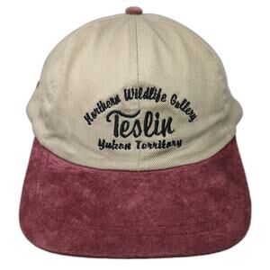 AJM Baseball Cap Beige Red OSFM Leather Brim Teslin Yukon Wildlife Gallery Hat